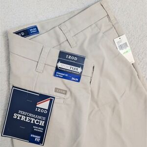 NEW Izod Sportflex Pants Mens 34x34 Beige Performance Plus Stretch Wicking